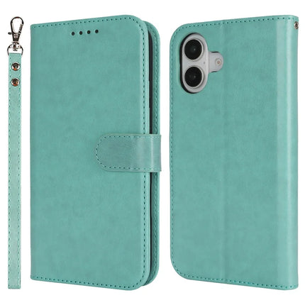 For iPhone 16 Plus Case R61 Texture Wallet Leather Flip Phone Cover - Light Green