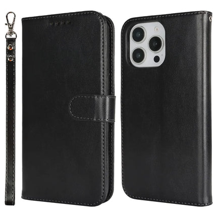 For iPhone 16 Pro Max Case R61 Texture Wallet Leather Flip Phone Cover - Black