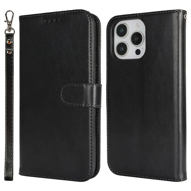 For iPhone 16 Pro Max Case R61 Texture Wallet Leather Flip Phone Cover - Black
