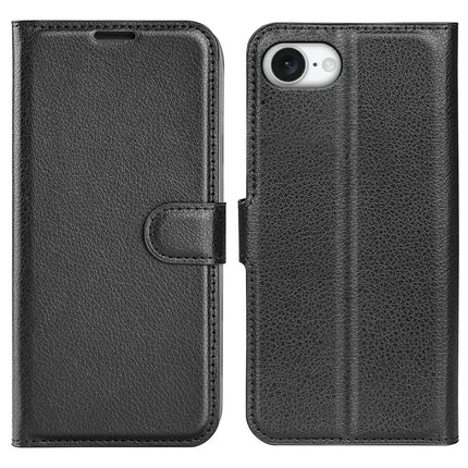 For iPhone 16e Case Litchi Texture Shockproof Leather Wallet Phone Cover - Black
