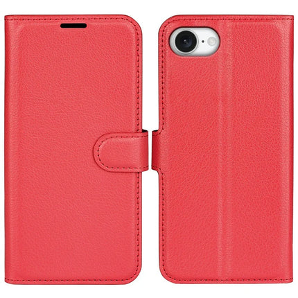 For iPhone 16e Case Litchi Texture Shockproof Leather Wallet Phone Cover - Red