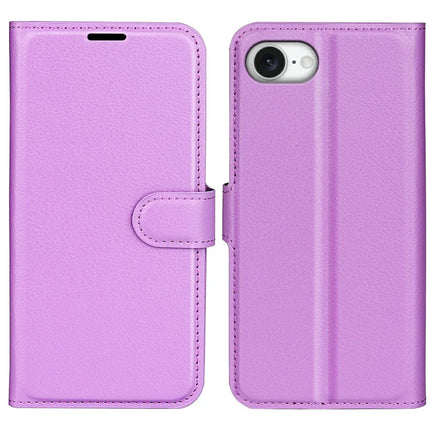 For iPhone 16e Case Litchi Texture Shockproof Leather Wallet Phone Cover - Purple
