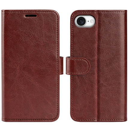 For iPhone 16e Wallet Case Crazy Horse Texture Stand Leather Phone Cover - Brown