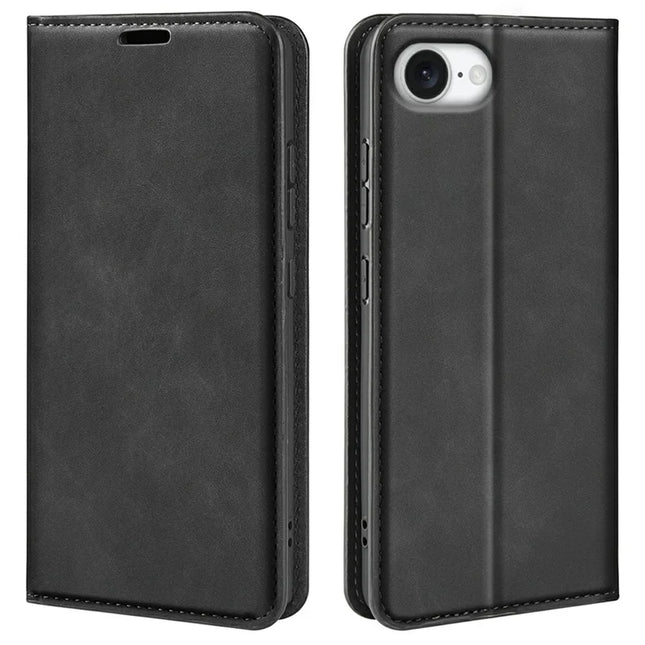 For iPhone 16e Case Skin Touch Leather Wallet Phone Cover - Black