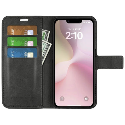For iPhone 16e Stand Case Anti-Scratch Calf Texture Leather Phone Cover