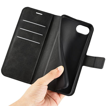 For iPhone 16e Stand Case Anti-Scratch Calf Texture Leather Phone Cover