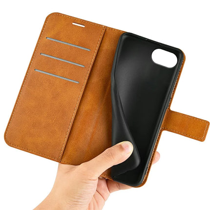 For iPhone 16e Stand Case Anti-Scratch Calf Texture Leather Phone Cover