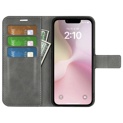 For iPhone 16e Stand Case Anti-Scratch Calf Texture Leather Phone Cover