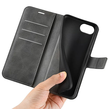 For iPhone 16e Stand Case Anti-Scratch Calf Texture Leather Phone Cover
