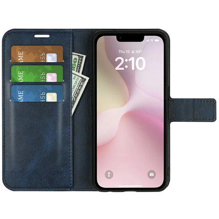 For iPhone 16e Stand Case Anti-Scratch Calf Texture Leather Phone Cover