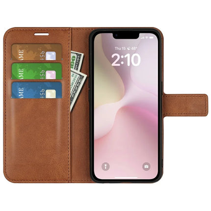 For iPhone 16e Stand Case Anti-Scratch Calf Texture Leather Phone Cover