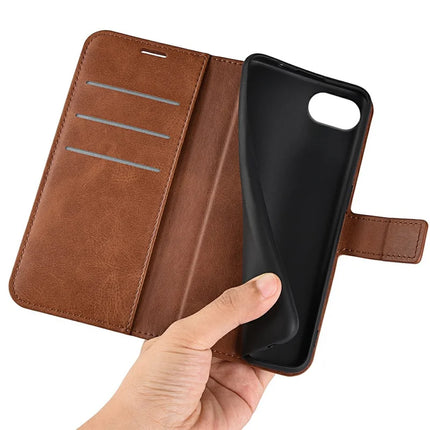 For iPhone 16e Stand Case Anti-Scratch Calf Texture Leather Phone Cover