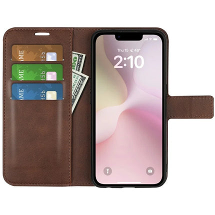 For iPhone 16e Stand Case Anti-Scratch Calf Texture Leather Phone Cover
