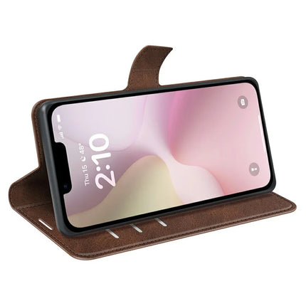 For iPhone 16e Stand Case Anti-Scratch Calf Texture Leather Phone Cover