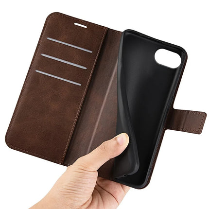 For iPhone 16e Stand Case Anti-Scratch Calf Texture Leather Phone Cover