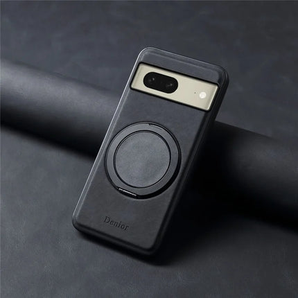 DENIOR A14 For Google Pixel 8 Magnetic Case Rotary Kickstand Leather PC TPU Phone Cover
