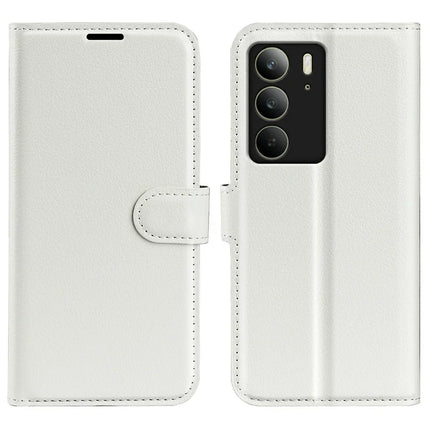 For Realme C75 Case Litchi Texture Shockproof Leather Wallet Phone Cover - White