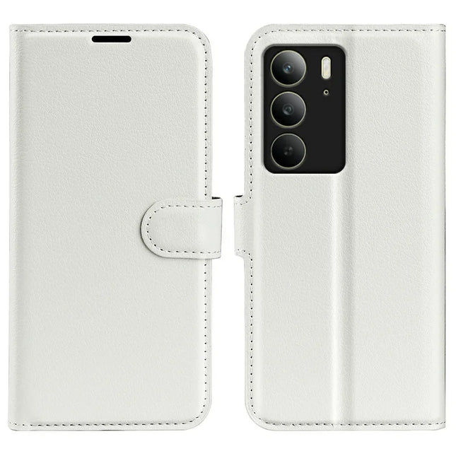 For Realme C75 Case Litchi Texture Shockproof Leather Wallet Phone Cover - White