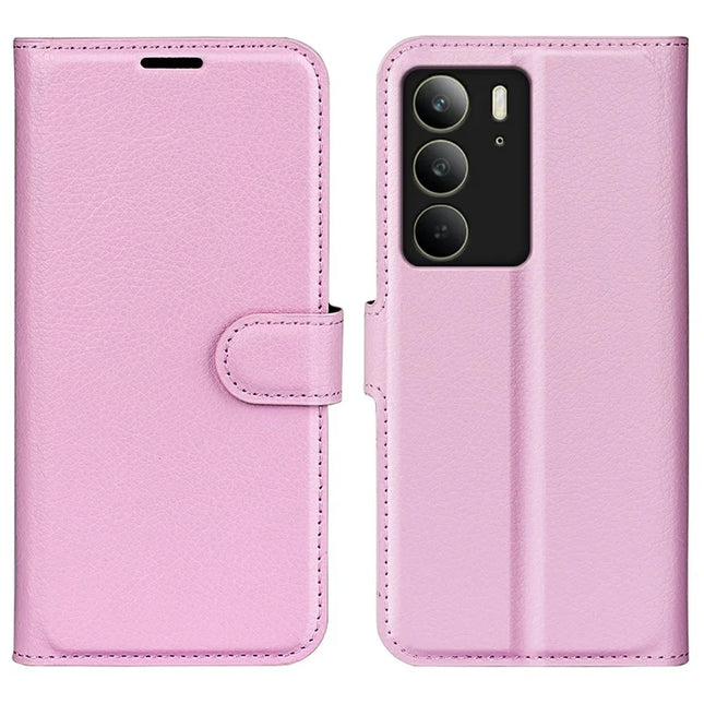 For Realme C75 Case Litchi Texture Shockproof Leather Wallet Phone Cover - Pink