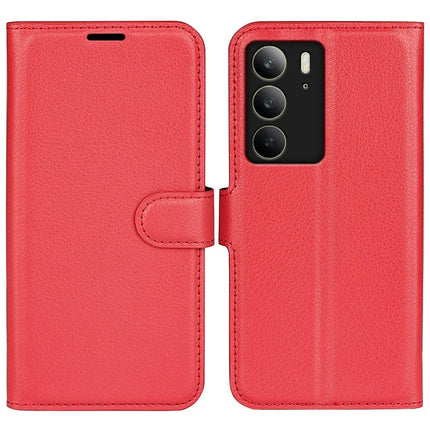 For Realme C75 Case Litchi Texture Shockproof Leather Wallet Phone Cover - Red