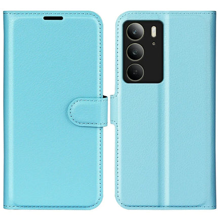 For Realme C75 Case Litchi Texture Shockproof Leather Wallet Phone Cover - Blue