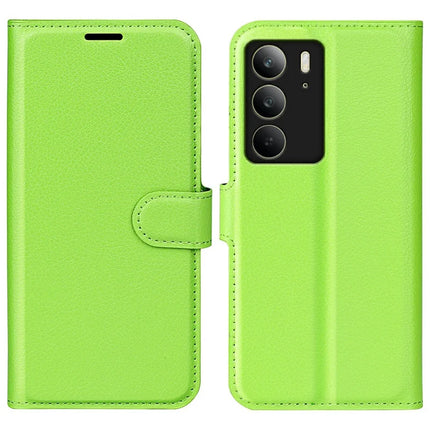 For Realme C75 Case Litchi Texture Shockproof Leather Wallet Phone Cover - Green