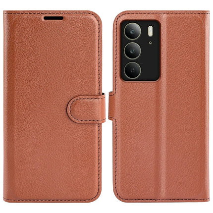 For Realme C75 Case Litchi Texture Shockproof Leather Wallet Phone Cover - Brown