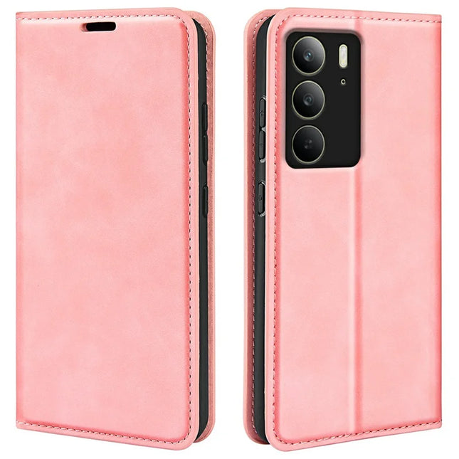 For Realme C75 Case Skin Touch Leather Wallet Phone Cover - Pink