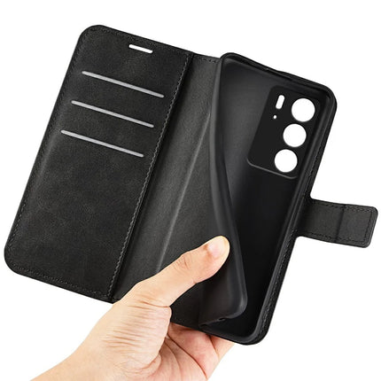 For Realme C75 Stand Case Anti-Scratch Calf Texture Leather Phone Cover