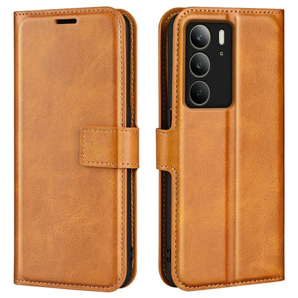 For Realme C75 Stand Case Anti-Scratch Calf Texture Leather Phone Cover - Yellow
