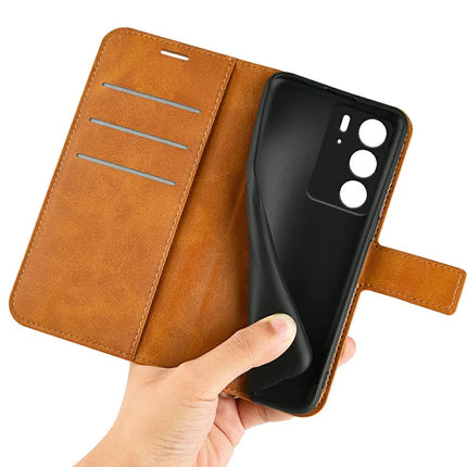 For Realme C75 Stand Case Anti-Scratch Calf Texture Leather Phone Cover