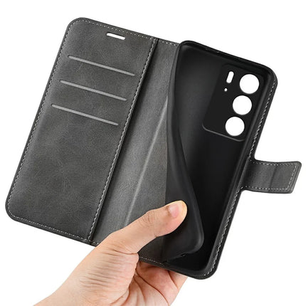 For Realme C75 Stand Case Anti-Scratch Calf Texture Leather Phone Cover
