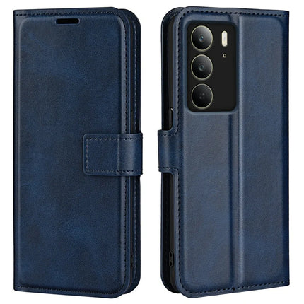 For Realme C75 Stand Case Anti-Scratch Calf Texture Leather Phone Cover - Blue