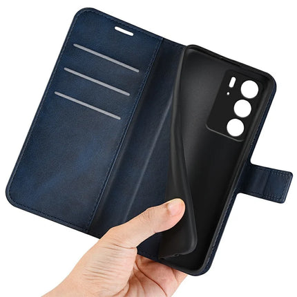 For Realme C75 Stand Case Anti-Scratch Calf Texture Leather Phone Cover
