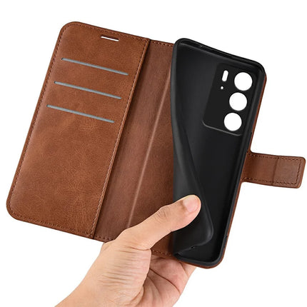 For Realme C75 Stand Case Anti-Scratch Calf Texture Leather Phone Cover