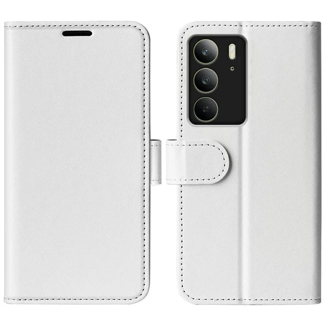 For Realme C75 Wallet Case Crazy Horse Texture Stand Leather Phone Cover - White