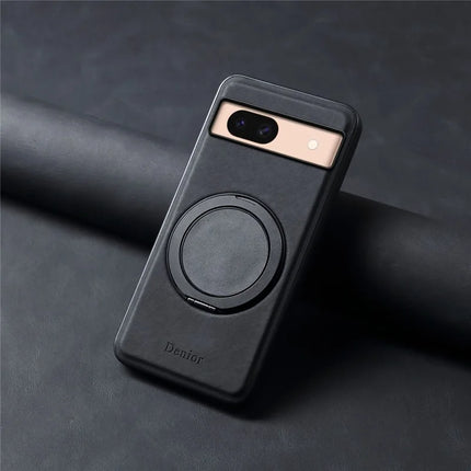 DENIOR A14 For Google Pixel 8a Magnetic Case Rotary Kickstand Leather PC TPU Phone Cover