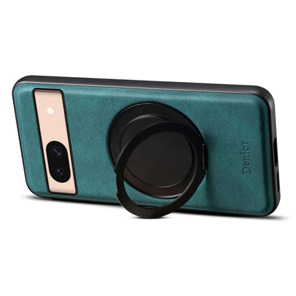 DENIOR A14 For Google Pixel 8a Magnetic Case Rotary Kickstand Leather PC TPU Phone Cover