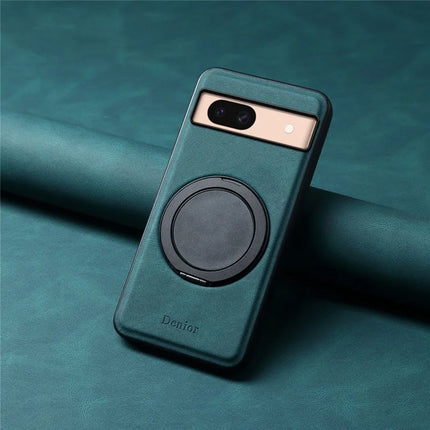 DENIOR A14 For Google Pixel 8a Magnetic Case Rotary Kickstand Leather PC TPU Phone Cover
