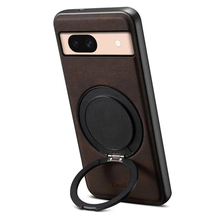 DENIOR A14 For Google Pixel 8a Magnetic Case Rotary Kickstand Leather PC TPU Phone Cover