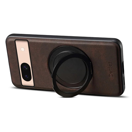 DENIOR A14 For Google Pixel 8a Magnetic Case Rotary Kickstand Leather PC TPU Phone Cover
