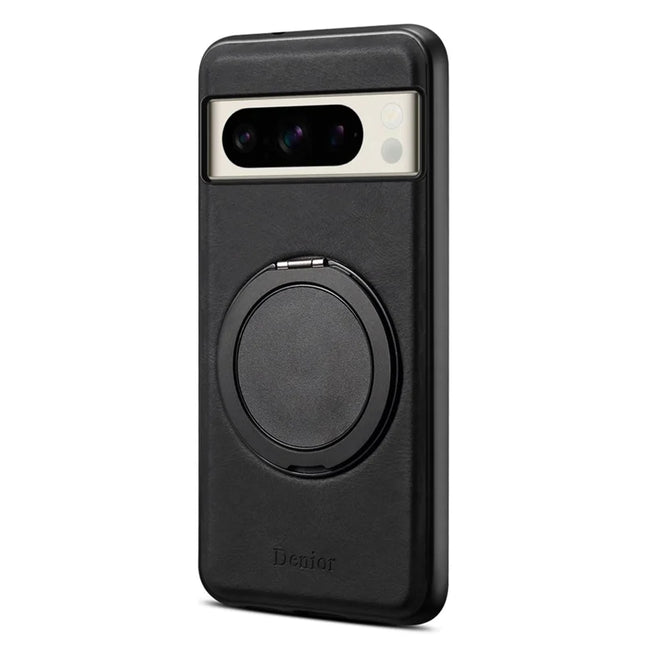 DENIOR A14 For Google Pixel 8 Pro Magnetic Case Rotary Kickstand Leather PC TPU Phone Cover - Black
