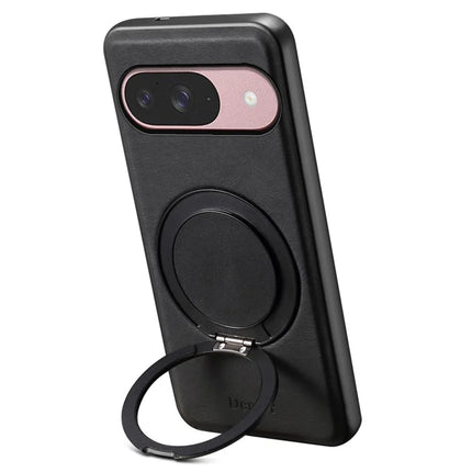 DENIOR A14 For Google Pixel 9 / Pixel 9 Pro Magnetic Case Rotary Kickstand Leather PC TPU Phone Cover