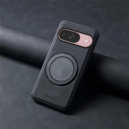 DENIOR A14 For Google Pixel 9 / Pixel 9 Pro Magnetic Case Rotary Kickstand Leather PC TPU Phone Cover