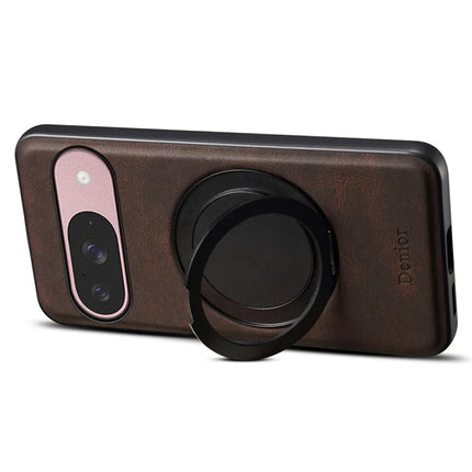 DENIOR A14 For Google Pixel 9 / Pixel 9 Pro Magnetic Case Rotary Kickstand Leather PC TPU Phone Cover