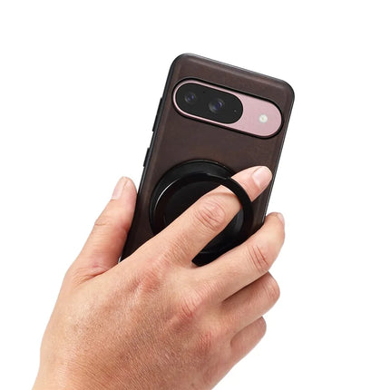 DENIOR A14 For Google Pixel 9 / Pixel 9 Pro Magnetic Case Rotary Kickstand Leather PC TPU Phone Cover