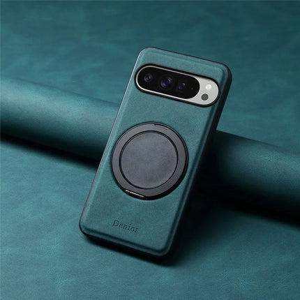 DENIOR A14 For Google Pixel 9 Pro XL Magnetic Case Rotary Kickstand Leather PC TPU Phone Cover