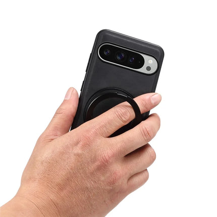 DENIOR A14 For Google Pixel 9 Pro XL Magnetic Case Rotary Kickstand Leather PC TPU Phone Cover