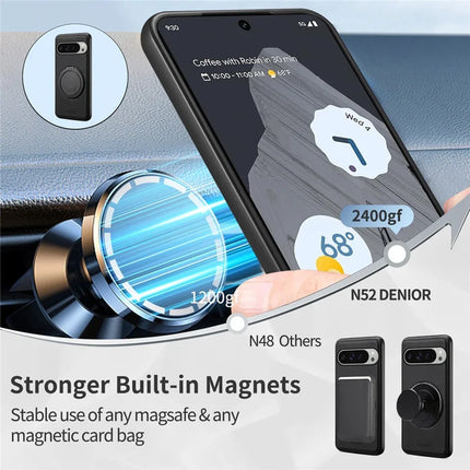 DENIOR A14 For Google Pixel 9 Pro XL Magnetic Case Rotary Kickstand Leather PC TPU Phone Cover
