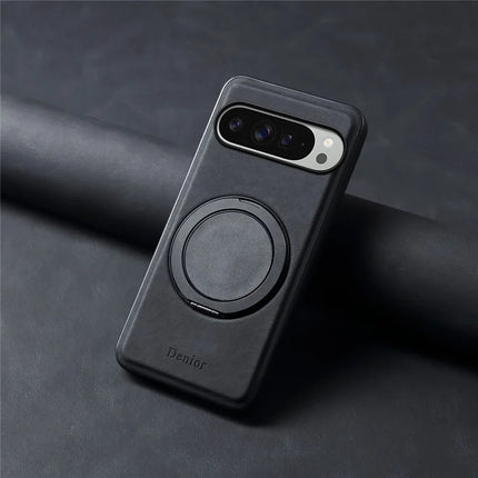 DENIOR A14 For Google Pixel 9 Pro XL Magnetic Case Rotary Kickstand Leather PC TPU Phone Cover